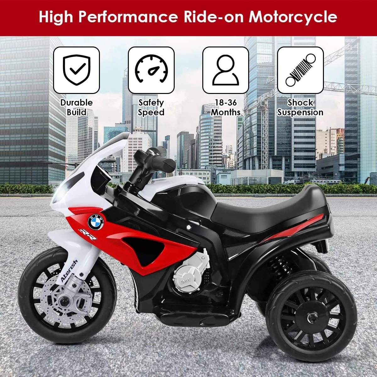 Costzon Kids Electric Ride on Motorcycle, Licensed BMW 6V Battery Powered Toy w/Headlights &Music, Pedal, 3 Wheels for Children Boys & Girls (Dark Red)