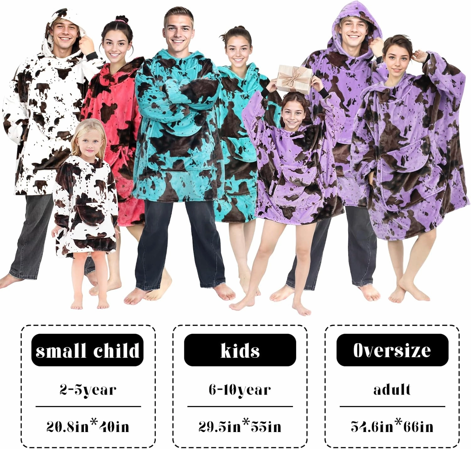 cow print Wearable Blanket Hoodie for Kids Oversize Blanket Hoodies Cozy Black and White Fleece Sweatshirt Blanket Gifts for Girls Boys 2-5 Year Old