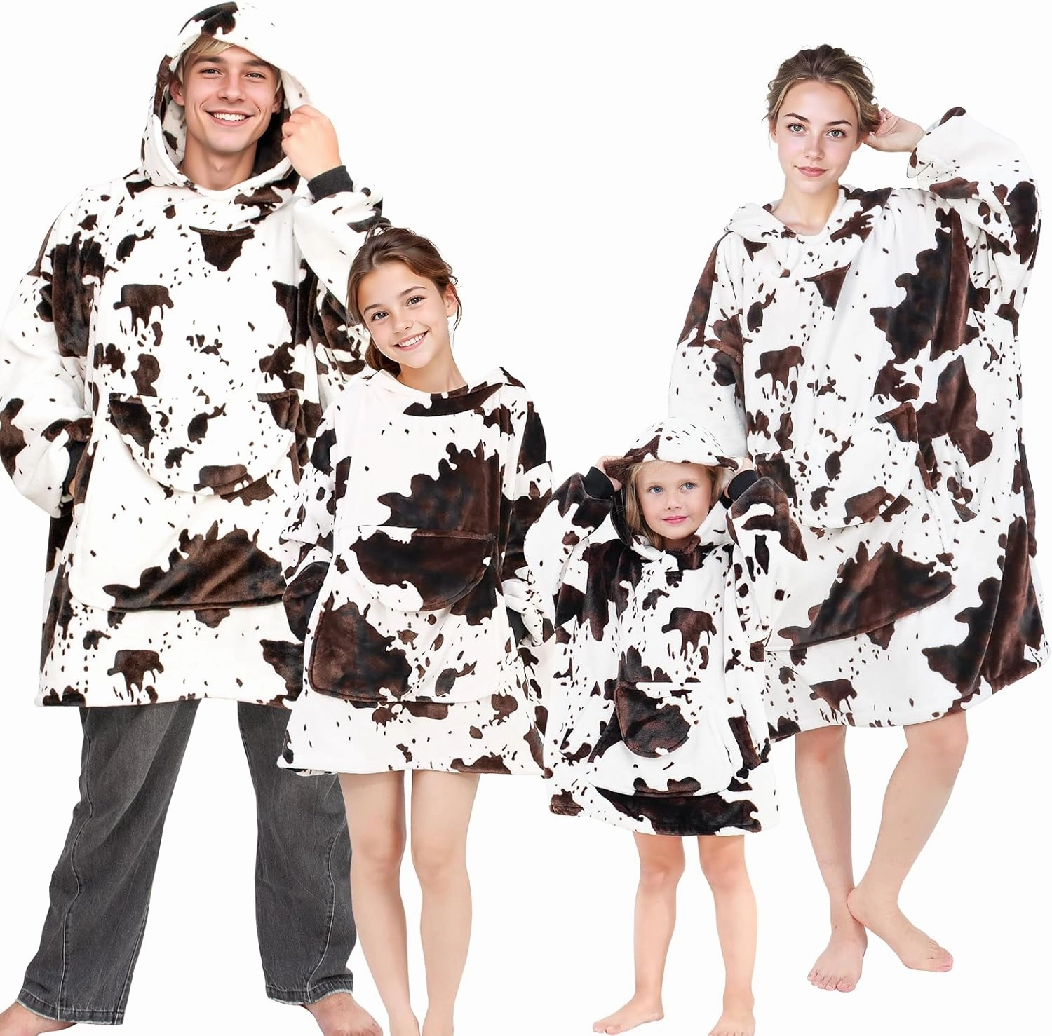 cow print Wearable Blanket Hoodie for Kids Oversize Blanket Hoodies Cozy Black and White Fleece Sweatshirt Blanket Gifts for Girls Boys 2-5 Year Old