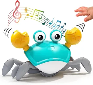 Crawling Crab Baby Toy with Music, LED Light, & Learning System | Tummy Time Gift for 36-240 Months | Interactive Development & Birthday Gift for Boy and Girl (Blue)