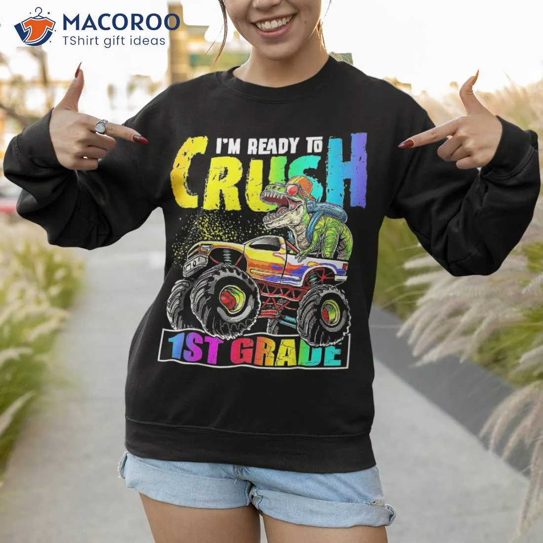 Crush 1st Grade Dinosaur Monster Truck Back To School Boys Shirt