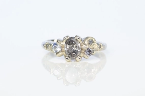 Cumulus Ring - 14ct White Gold with Salt and Pepper Diamonds, Spinel and Sapphire
