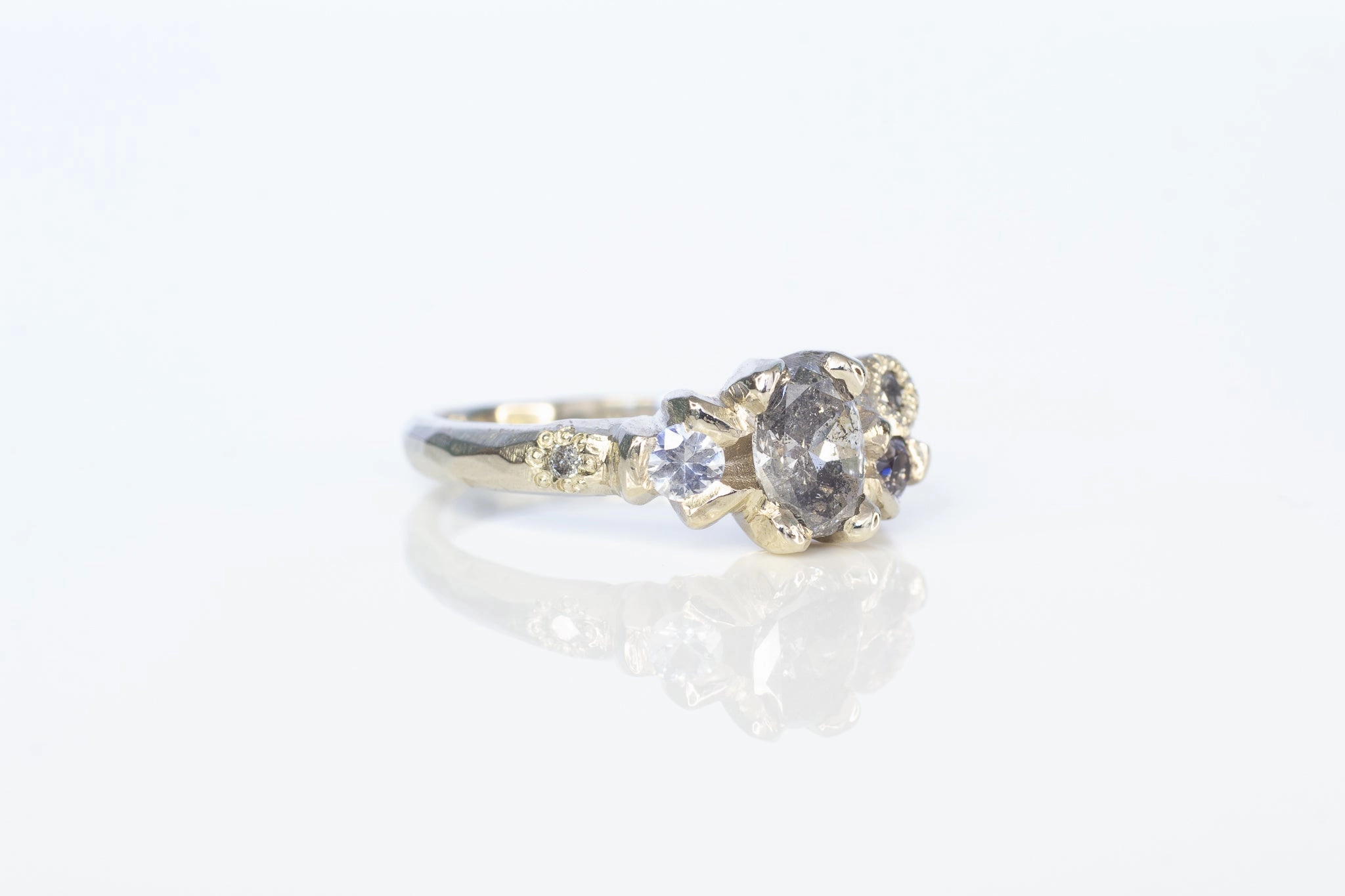 Cumulus Ring - 14ct White Gold with Salt and Pepper Diamonds, Spinel and Sapphire
