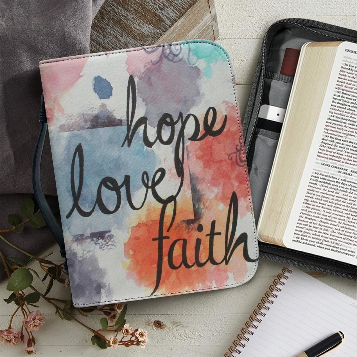 Custom Bible Cover Case with Photo Name Logo Design Your Own PU Leather Bible Covers for Women Girls Bible Carrier Bag, Blue, Fit 6"x9" Bible