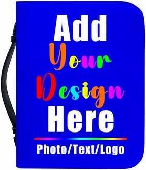 Custom Bible Cover Case with Photo Name Logo Design Your Own PU Leather Bible Covers for Women Girls Bible Carrier Bag, Blue, Fit 6"x9" Bible