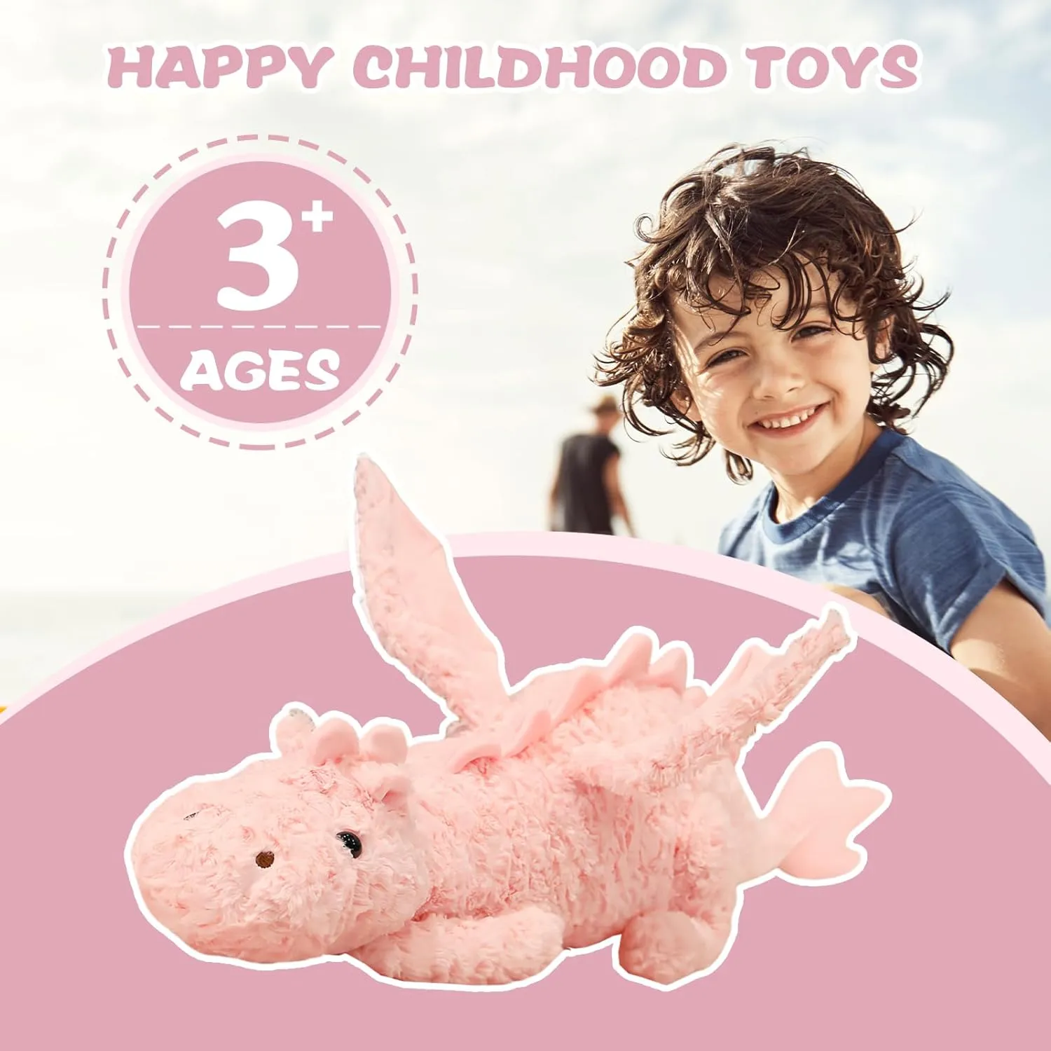 Cute Lucky Dragon Plush Pillow,Soft Flying Dragon Stuffed Animals-35.3inch Large Kawaii Dragon Animal Plushies Toy,Perfect Birthday Present for Adults and Children,Pink