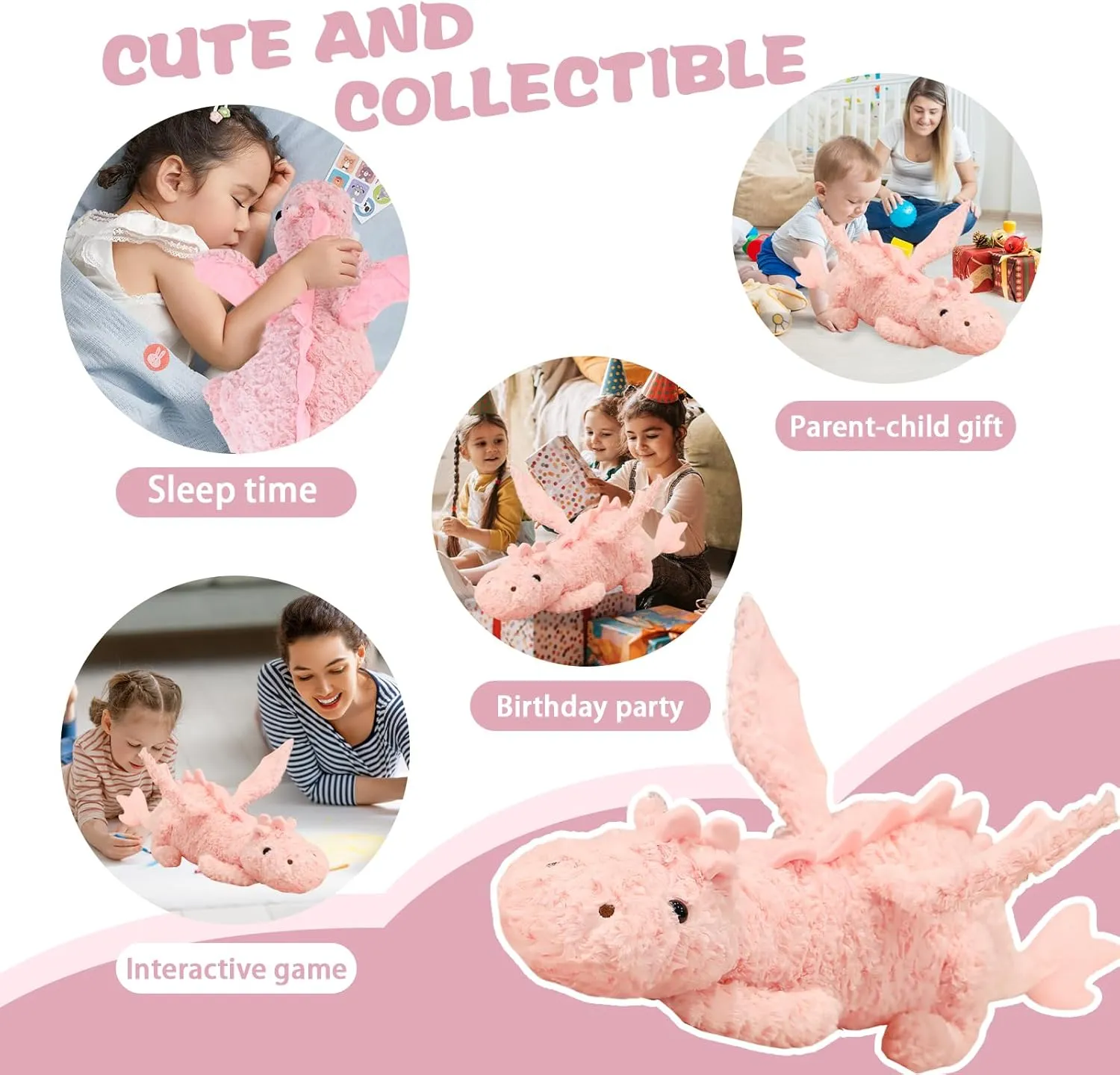 Cute Lucky Dragon Plush Pillow,Soft Flying Dragon Stuffed Animals-35.3inch Large Kawaii Dragon Animal Plushies Toy,Perfect Birthday Present for Adults and Children,Pink
