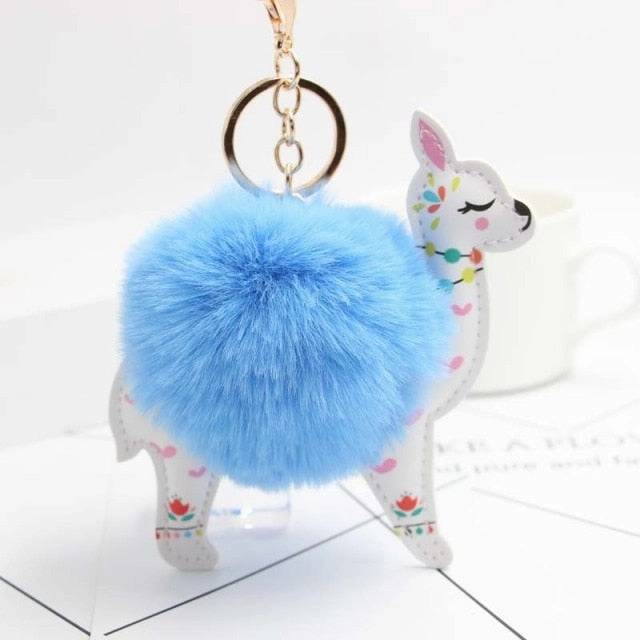 Cute Keychain with Pompom - Alpaca shape