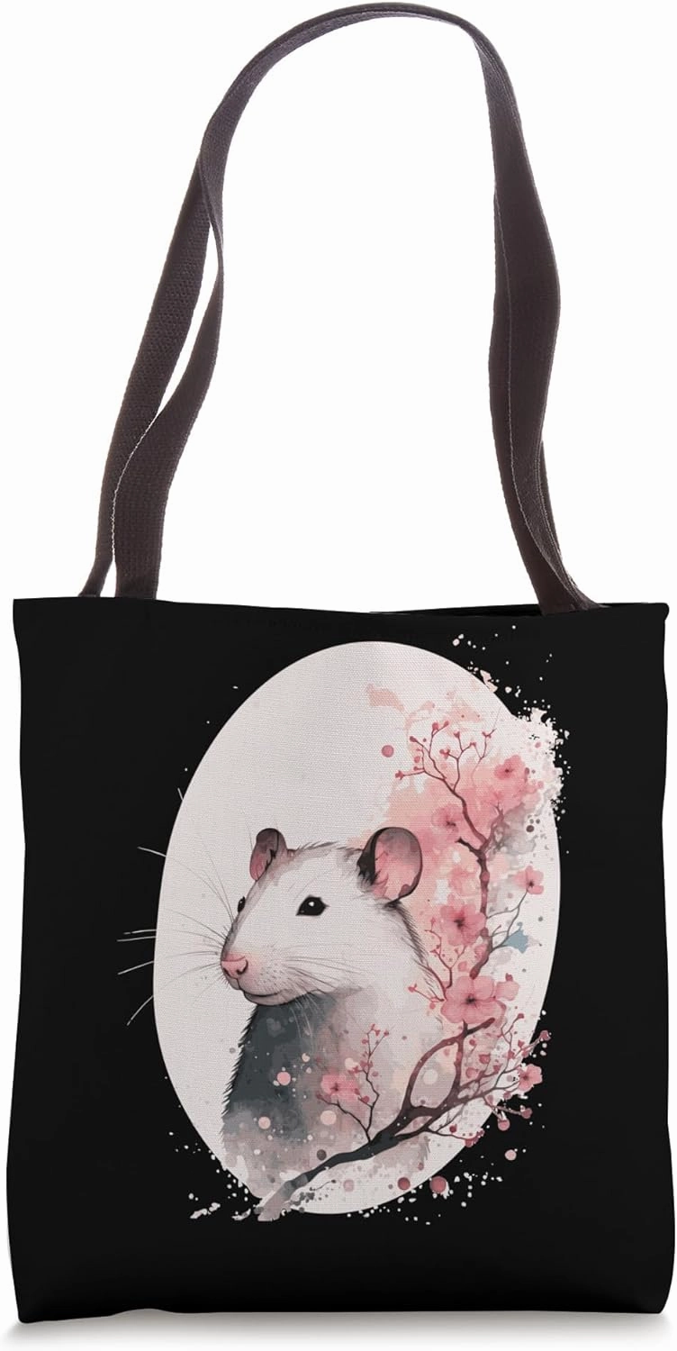 Cute Pet Rat Japanese Cherry Blossom Sakura Flower Rat Tote Bag