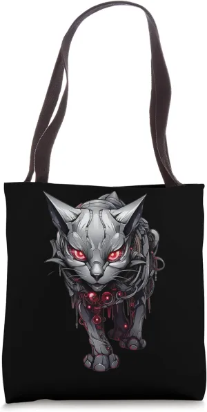 Cyberpunk Robot Cat: a sneaking Threat to Humanity Tote Bag