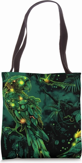 Cyberpunk Parrot in Robot Jungle with cybernetic enhancement Tote Bag