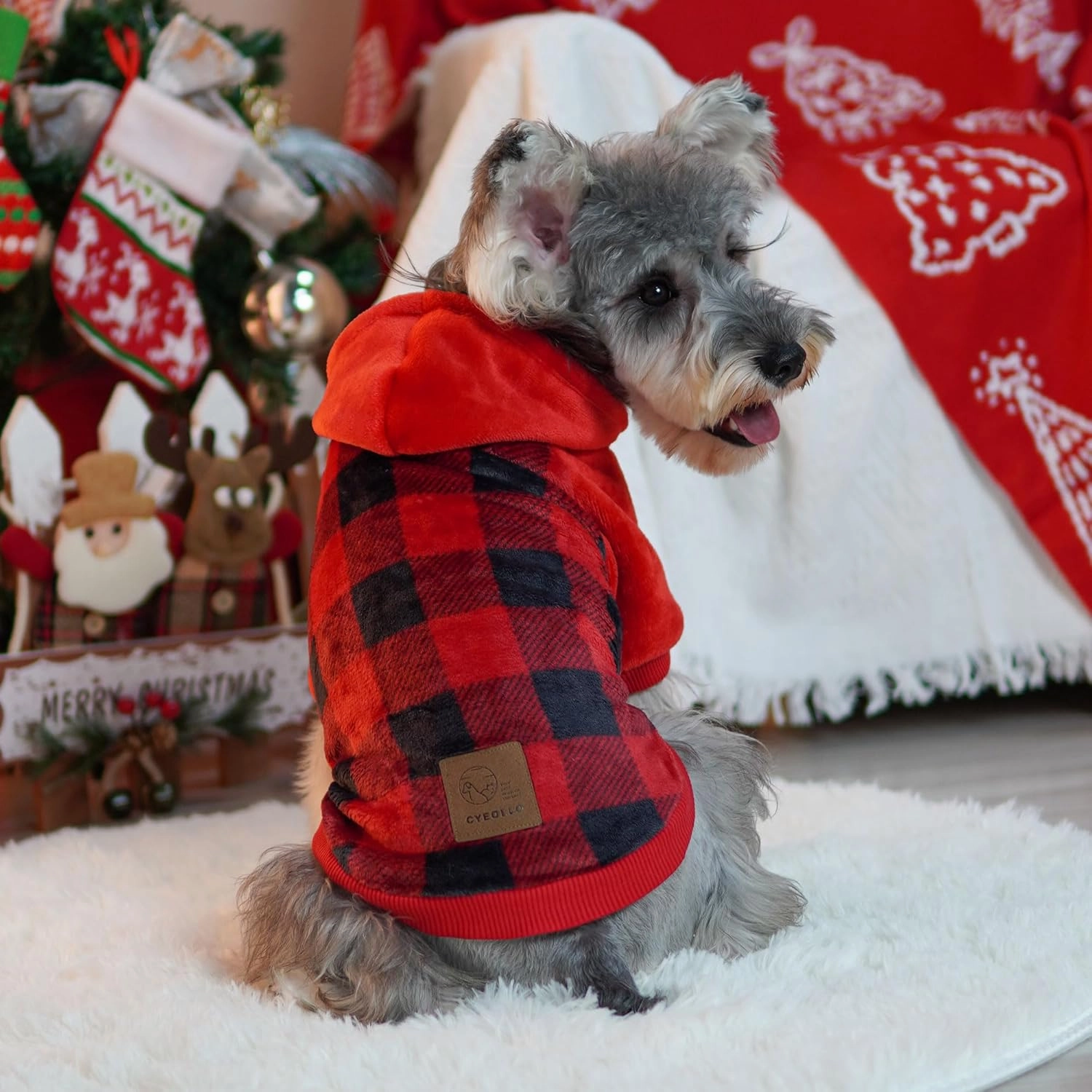cyeollo Dog Sweater Hoodie Warm Flannel Sweatshirt Thermal Buffalo Plaid Winter Coats Dog Hoodies for Small Dogs