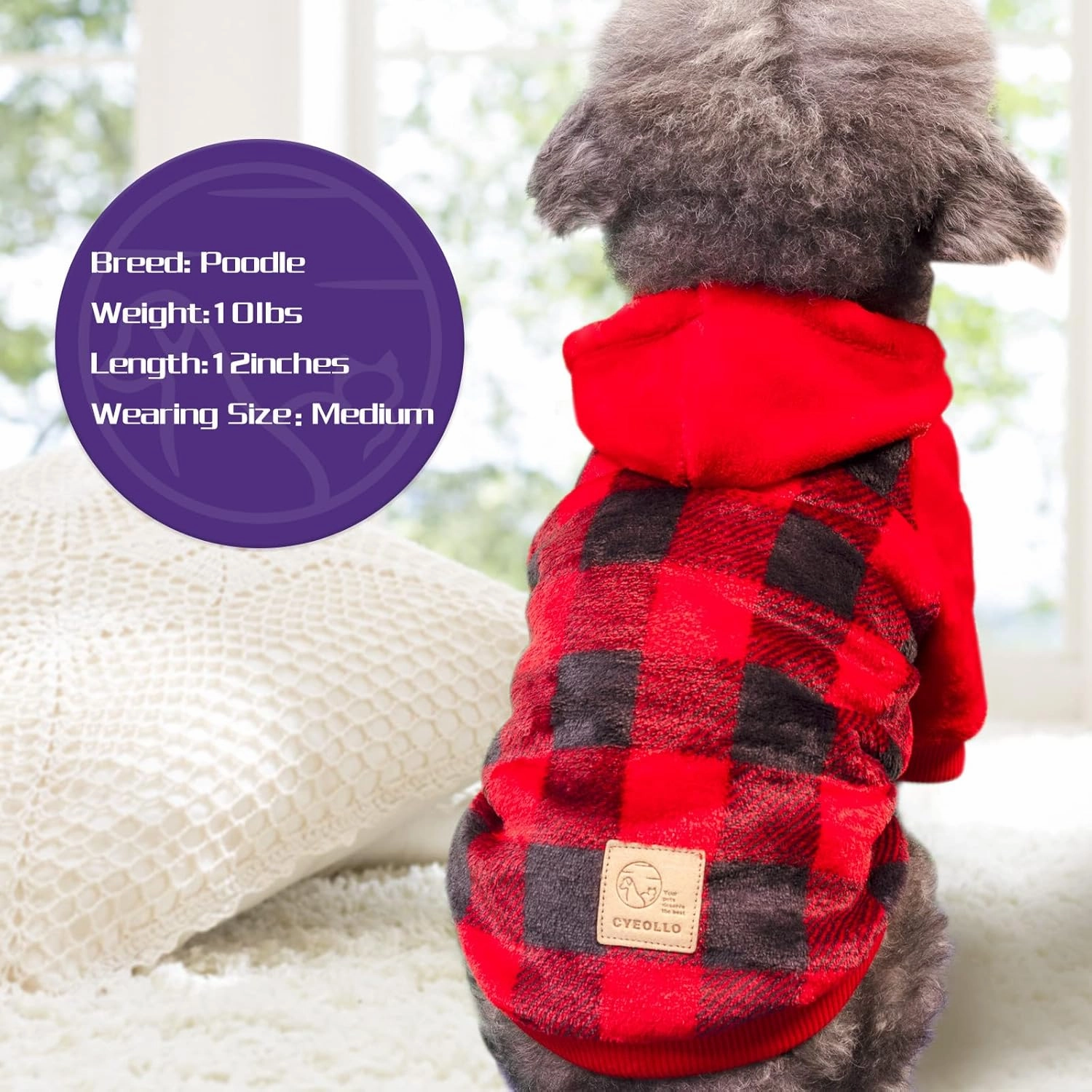 cyeollo Dog Sweater Hoodie Warm Flannel Sweatshirt Thermal Buffalo Plaid Winter Coats Dog Hoodies for Small Dogs