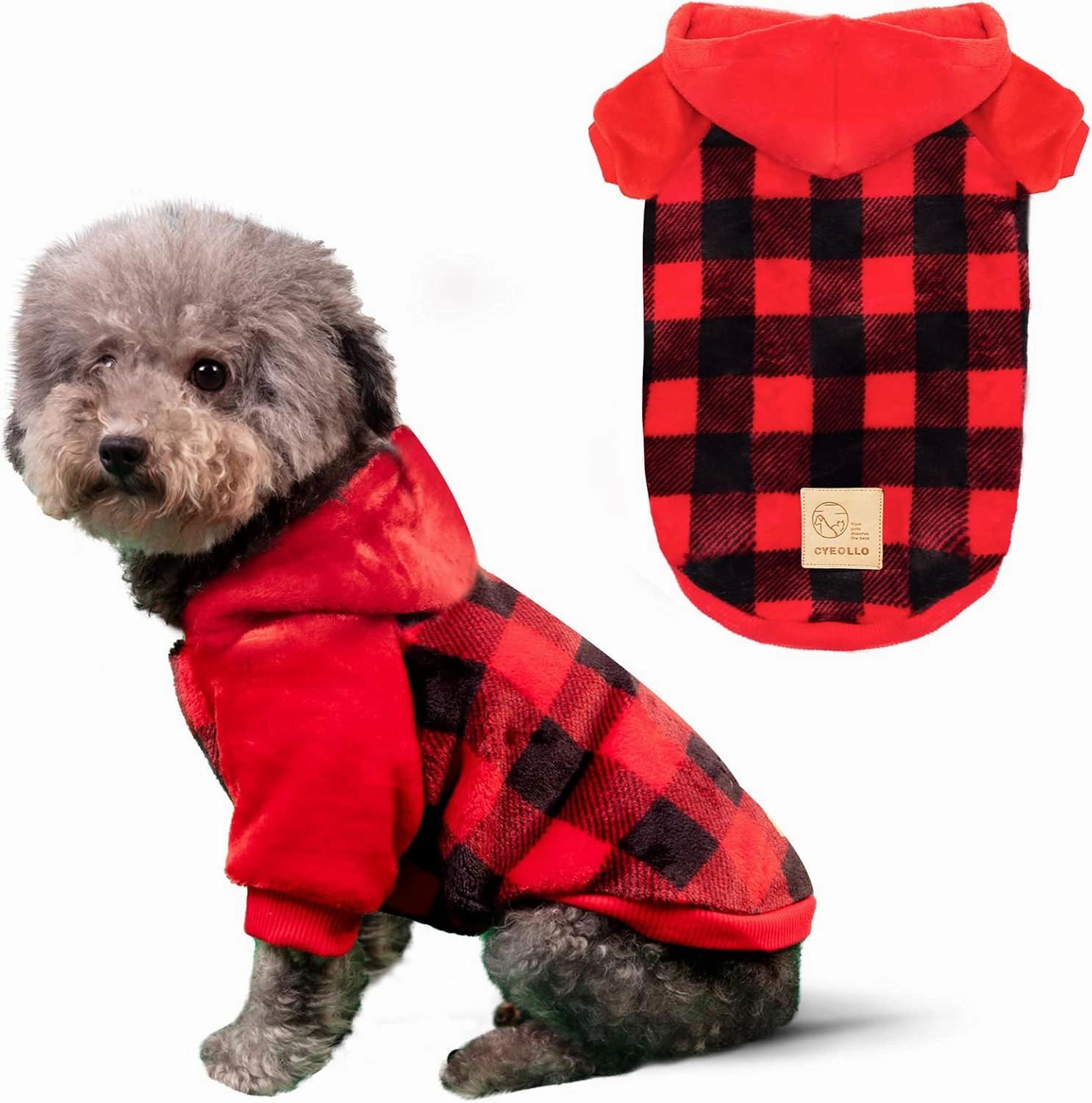 cyeollo Dog Sweater Hoodie Warm Flannel Sweatshirt Thermal Buffalo Plaid Winter Coats Dog Hoodies for Small Dogs