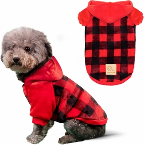 cyeollo Dog Sweater Hoodie Warm Flannel Sweatshirt Thermal Buffalo Plaid Winter Coats Dog Hoodies for Small Dogs