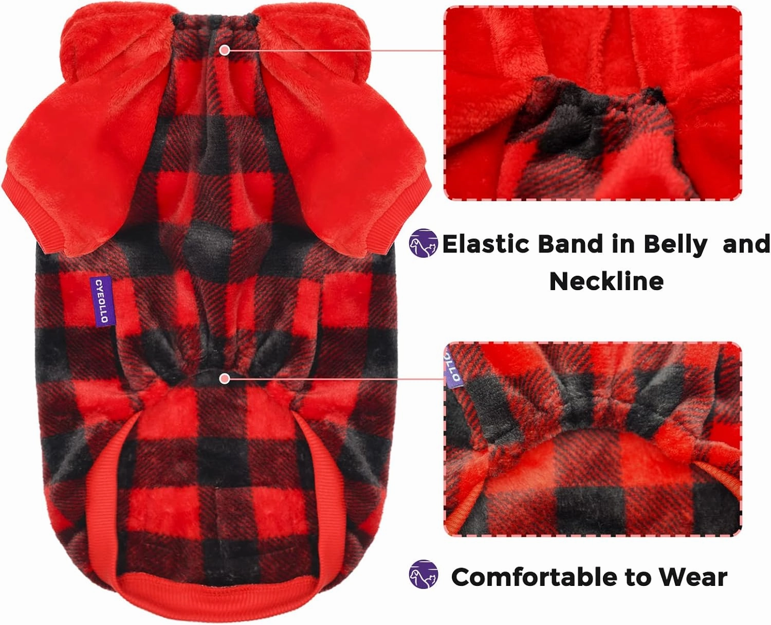 cyeollo Dog Sweater Hoodie Warm Flannel Sweatshirt Thermal Buffalo Plaid Winter Coats Dog Hoodies for Small Dogs