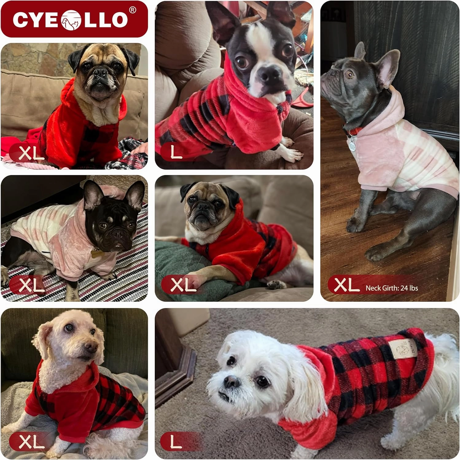 cyeollo Dog Sweater Hoodie Warm Flannel Sweatshirt Thermal Buffalo Plaid Winter Coats Dog Hoodies for Small Dogs