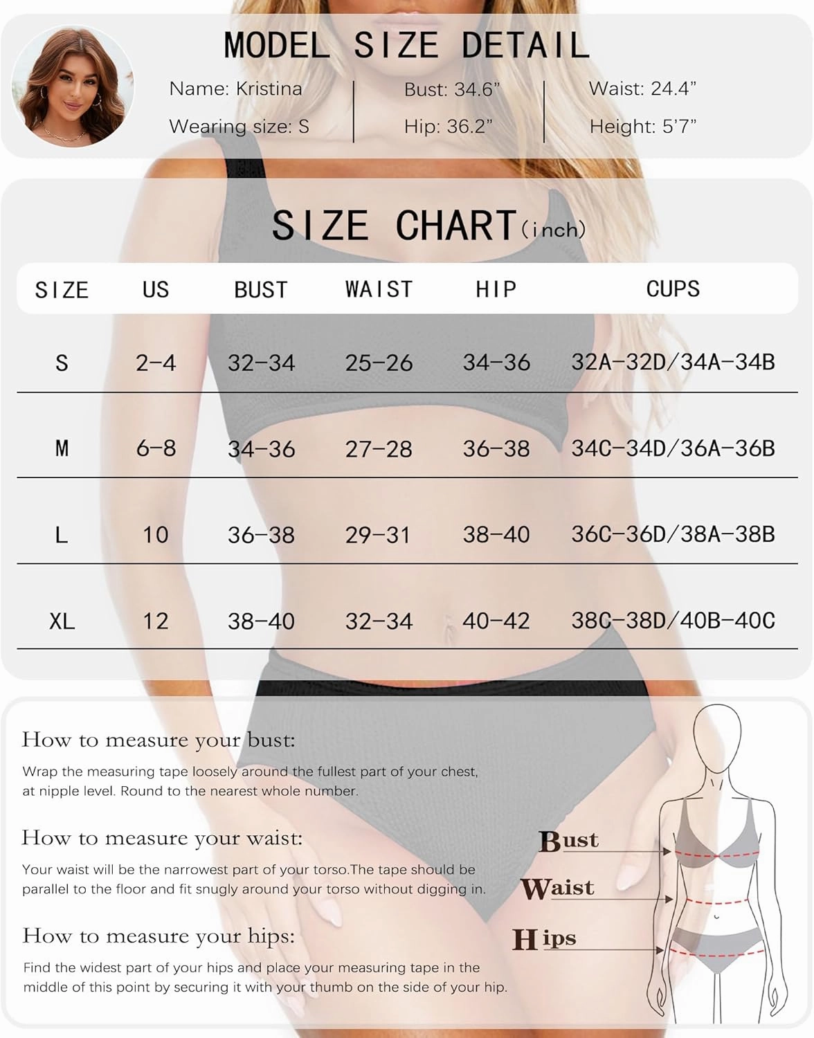 DaiLiWei High Waisted for Women Ribbed 2 Piece Bathing Suit Modest Full Coverage Bikini Sets Sporty Cute Swim Suits for Teens