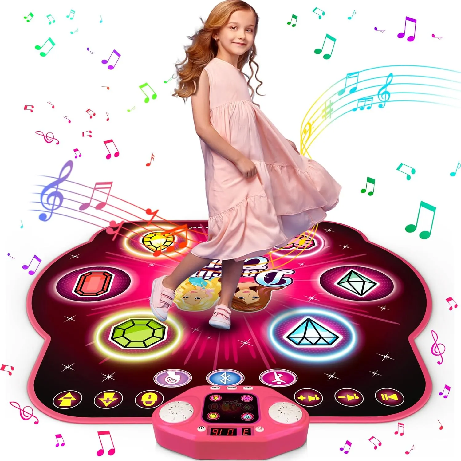 Dance Mat Toys for 3-12 Year Old Girls, 6-Button Kids Dance Mats Bluetooth Dance Pad, Light-up 6 Game Modes Dance Mat for Kids, Christmas/Birthday Gifts for 3-5 6 7 8 9 10  Year Old Kid