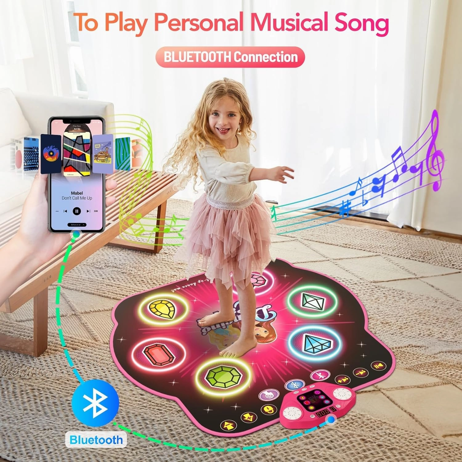 Dance Mat Toys for 4-12 Year Old Kids, 6 Button Light-up Dancing Challenges Bluetooth Electronic Dance Pad with 6 Game Modes, Birthday/Xmas Gifts for 4-12 Year Old Girls