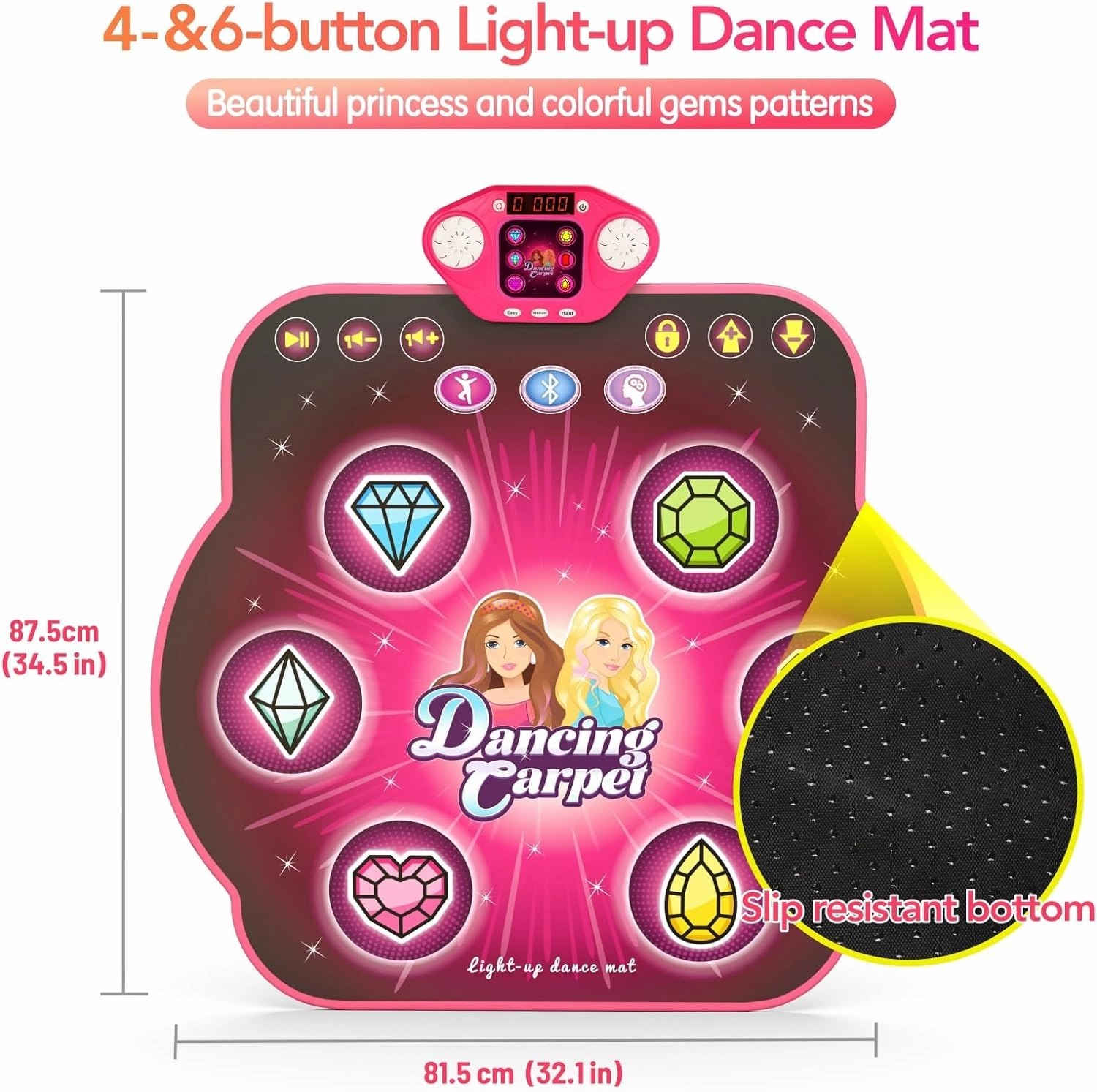 Dance Mat Toys for 4-12 Year Old Kids, 6 Button Light-up Dancing Challenges Bluetooth Electronic Dance Pad with 6 Game Modes, Birthday/Xmas Gifts for 4-12 Year Old Girls
