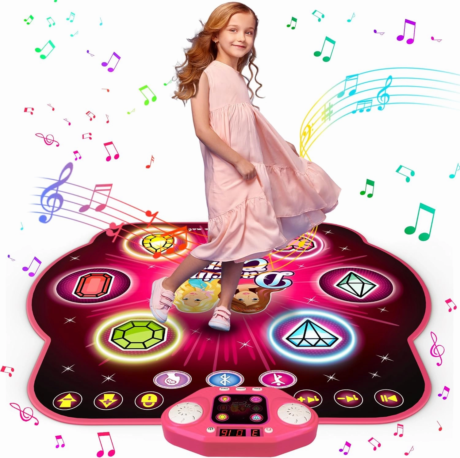 Dance Mat Toys for 4-12 Year Old Kids, 6 Button Light-up Dancing Challenges Bluetooth Electronic Dance Pad with 6 Game Modes, Birthday/Xmas Gifts for 4-12 Year Old Girls
