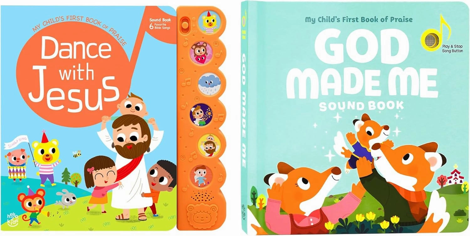Dance with Jesus and God Made Me - Bundle of 2 Books - Christian Sound Books for Toddlers 1-3 | Six Bible Songs & Illustrations in Each Book, Musical Toys for Kids - Baptism Gifts for Boys and Girls