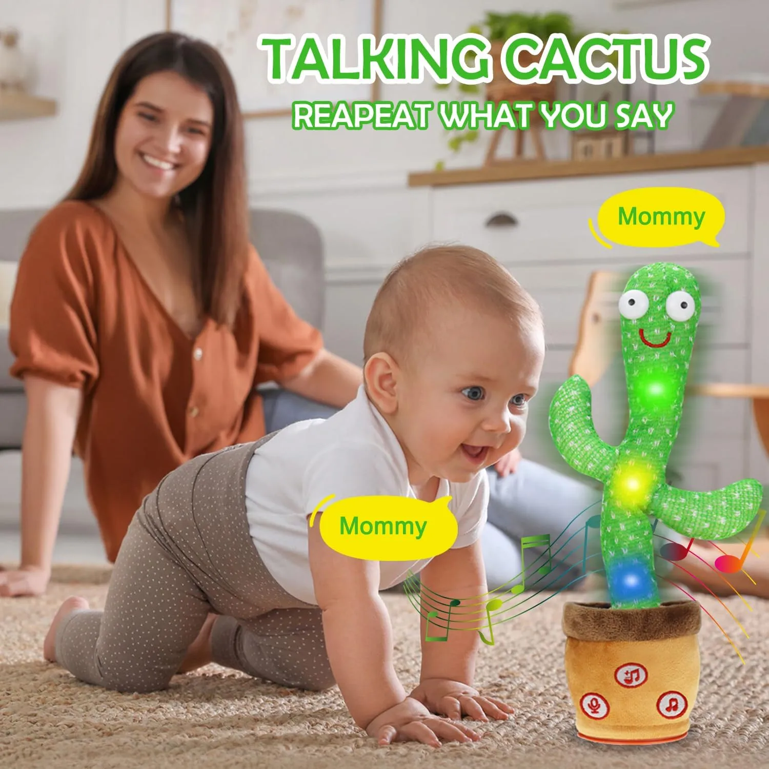 Dancing Cactus Talking Baby Toys, Talking Cactus Mimicking Toys Repeating What You Say Singing Recording with Volume Adjustable & 120 English Songs Plush Toy Birthday Gifts for Kids Boys Girls