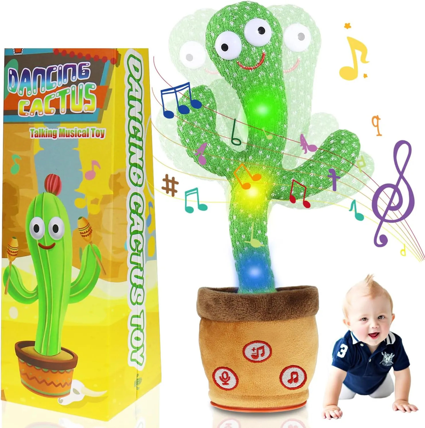 Dancing Cactus Talking Baby Toys, Talking Cactus Mimicking Toys Repeating What You Say Singing Recording with Volume Adjustable & 120 English Songs Plush Toy Birthday Gifts for Kids Boys Girls
