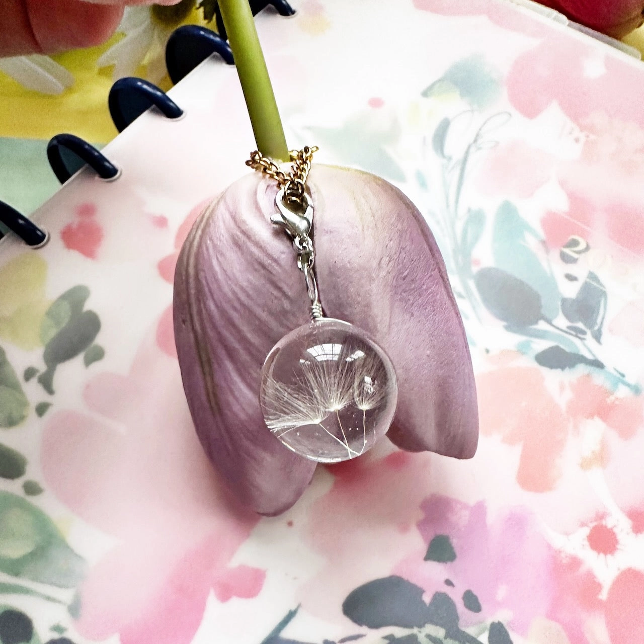 Dandelion Sphere Charm, Flower Sphere Bookmark, Make a Wish Planner Clip