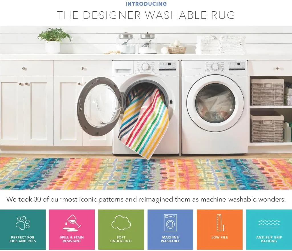 Dash and Albert Kota Machine Washable Area Rug - 5' x 8' Indigo - Diamond Accent Rug - Anti-Slip Backing, Lightweight, Machine Washable, High Traffic Areas Kitchen, Mudroom, Laundry Room