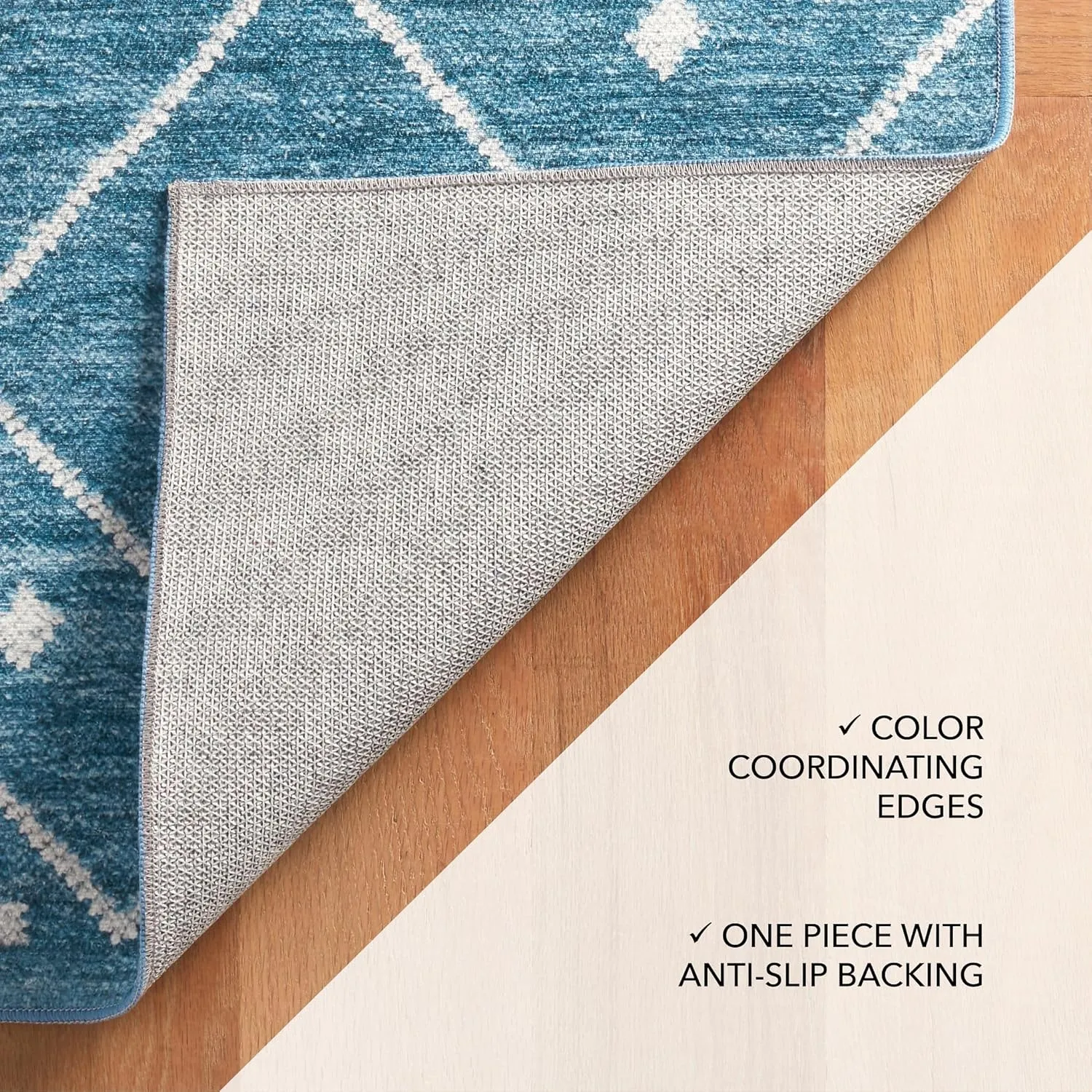Dash and Albert Kota Machine Washable Area Rug - 5' x 8' Indigo - Diamond Accent Rug - Anti-Slip Backing, Lightweight, Machine Washable, High Traffic Areas Kitchen, Mudroom, Laundry Room