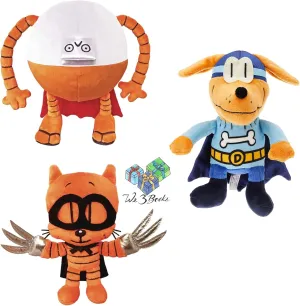 Dav Pilkey Dog Man Book Supa Buddy Action Set Includes MerryMakers Plush Characters Bark Knight, 80-HD, Cat Kid, and Gift Book Bag (A Supa Fan Gift Set to Enjoy The Stories and Have Great Adventures)