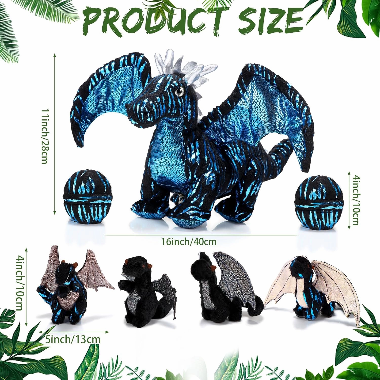 Deekin 7 Pcs Dragon Toy Set 16 Inch Large Dragon Stuffed Animal with 4 Baby Plush and 2 Eggs in Mommy's Belly Dinosaur Plushies Gifts for Boys Girls Birthday Christmas(Cool Style)