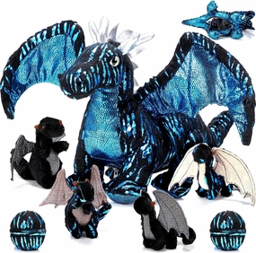 Deekin 7 Pcs Dragon Toy Set 16 Inch Large Dragon Stuffed Animal with 4 Baby Plush and 2 Eggs in Mommy's Belly Dinosaur Plushies Gifts for Boys Girls Birthday Christmas(Cool Style)