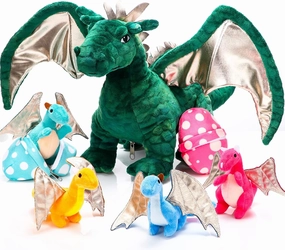 Deekin 7 Pcs Dragon Toy Set 16 Inch Large Dragon Stuffed Animal with 4 Baby Plush and 2 Eggs in Mommy's Belly Dinosaur Plushies Gifts for Boys Girls Birthday Christmas(Cute Style)
