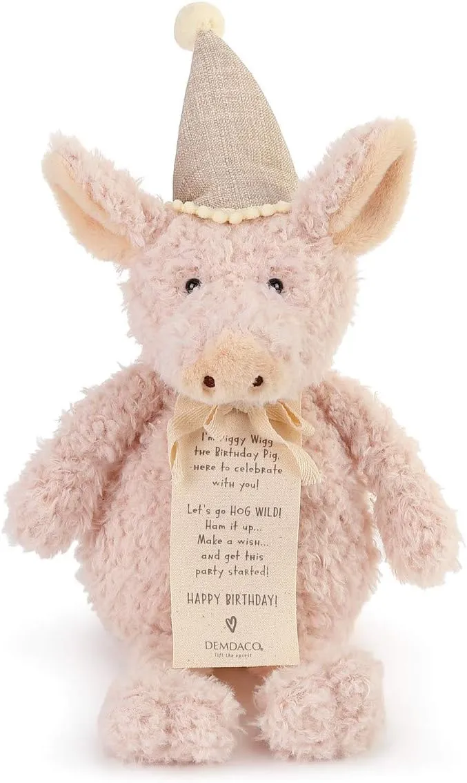 DEMDACO Piggy Wigg The Birthday Pig Baby Pink 12 inch Plush Fabric Stuffed Figure Toy