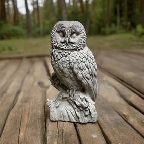 Detailed Owl Sculpture Concrete Standing Owl On Stump Figure Outdoor Stone Decoration Solid Night Bird Statue Lawn Gift Figurine