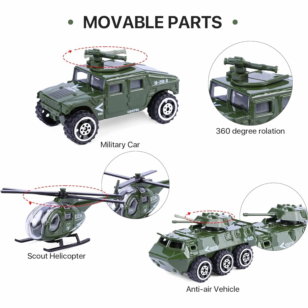 Diecast Military Vehicle Set 26 Pack Alloy Metal Model Car Toy 20 Pack Soldier Army Men Mini Army Toy Tank Panzer Helicopter Anti-Aircraft Vehicle Party Favors Kids Girls Boys
