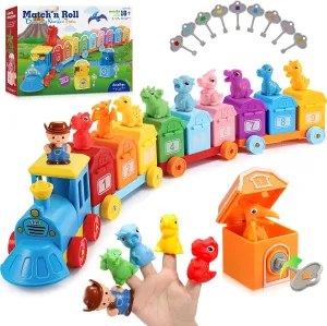 Dinosaur Train Matching Toys with Locks & Keys| STEM Learning Toy for Toddler Kids 2 3 4 5 Year Old Boys Gifts| Counting & Sorting Montessori Dino Trains Set, Boy Girl Birthday Gift Ages 2-4 3-5