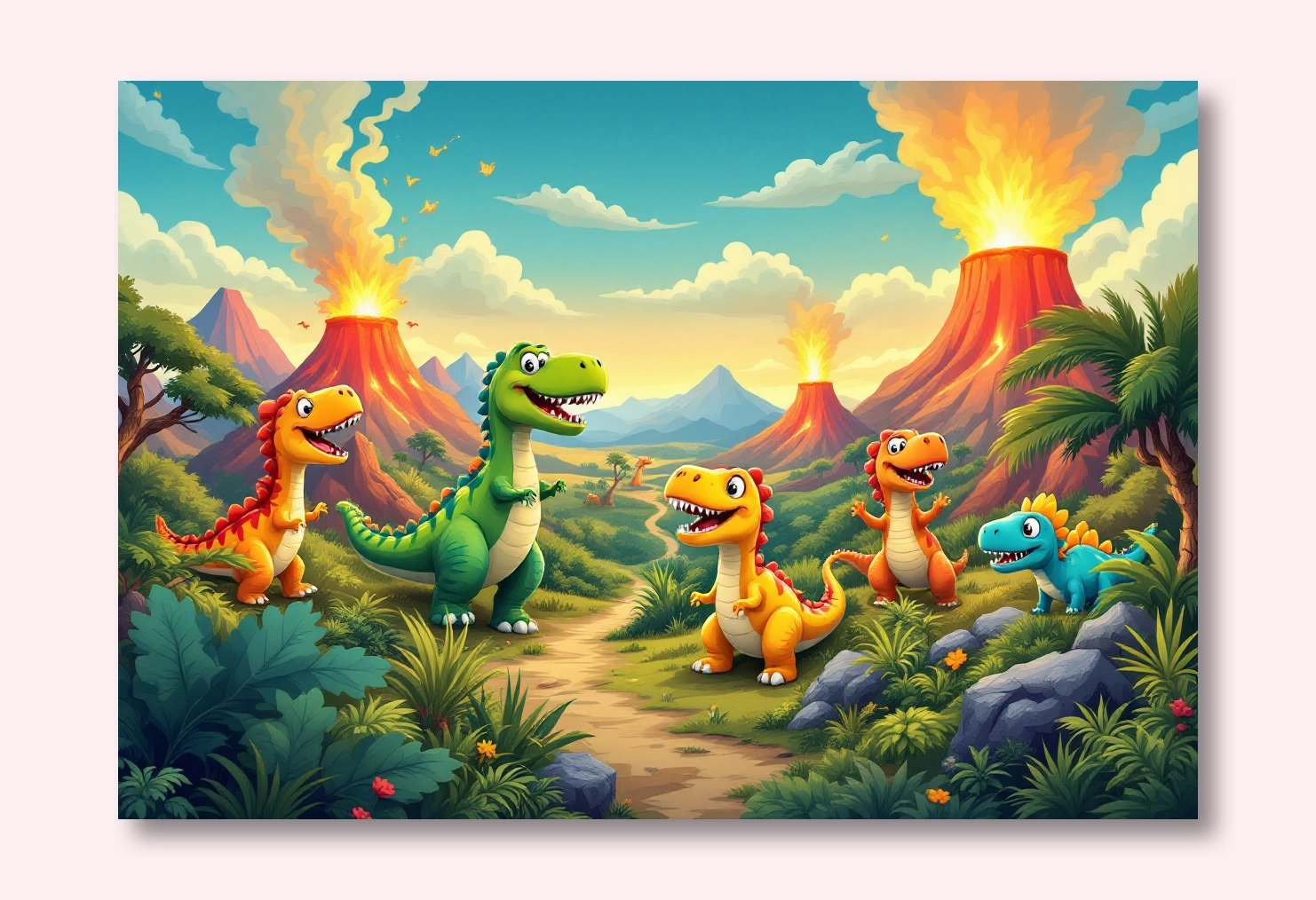 Dinosaur Adventure: Prehistoric Playfulness Wall Art Poster