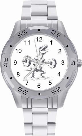 Dinosaur Lifting Weights Fit Simple Stainless Steel Band Business Watch Dress Wrist Unique Luxury Work Casual Waterproof Watches