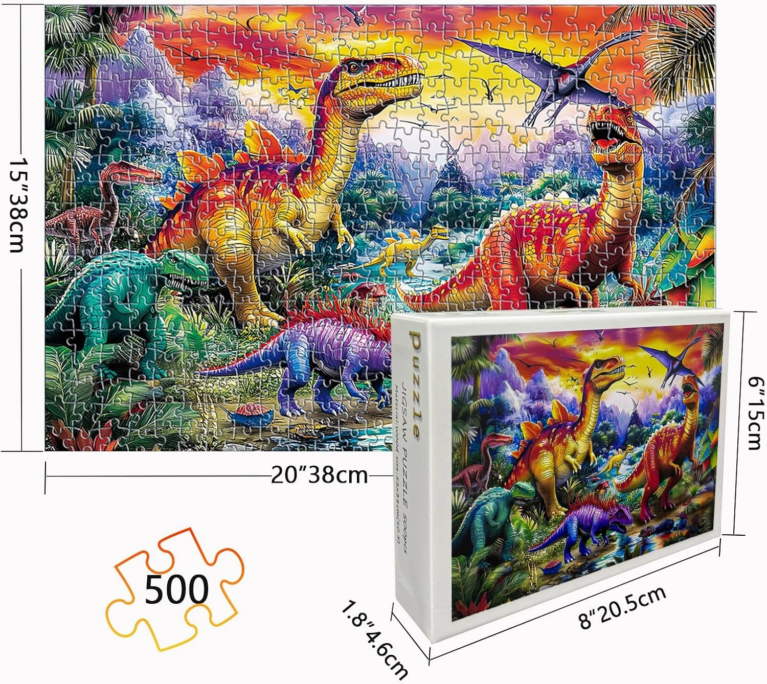 Dinosaur Puzzles for Kids Ages 6-8 8-10 10-12,Dinosaur World 500 Pieces Puzzles Learning Educational Toys Gift for Boys and Girls Toddler Family Decoration
