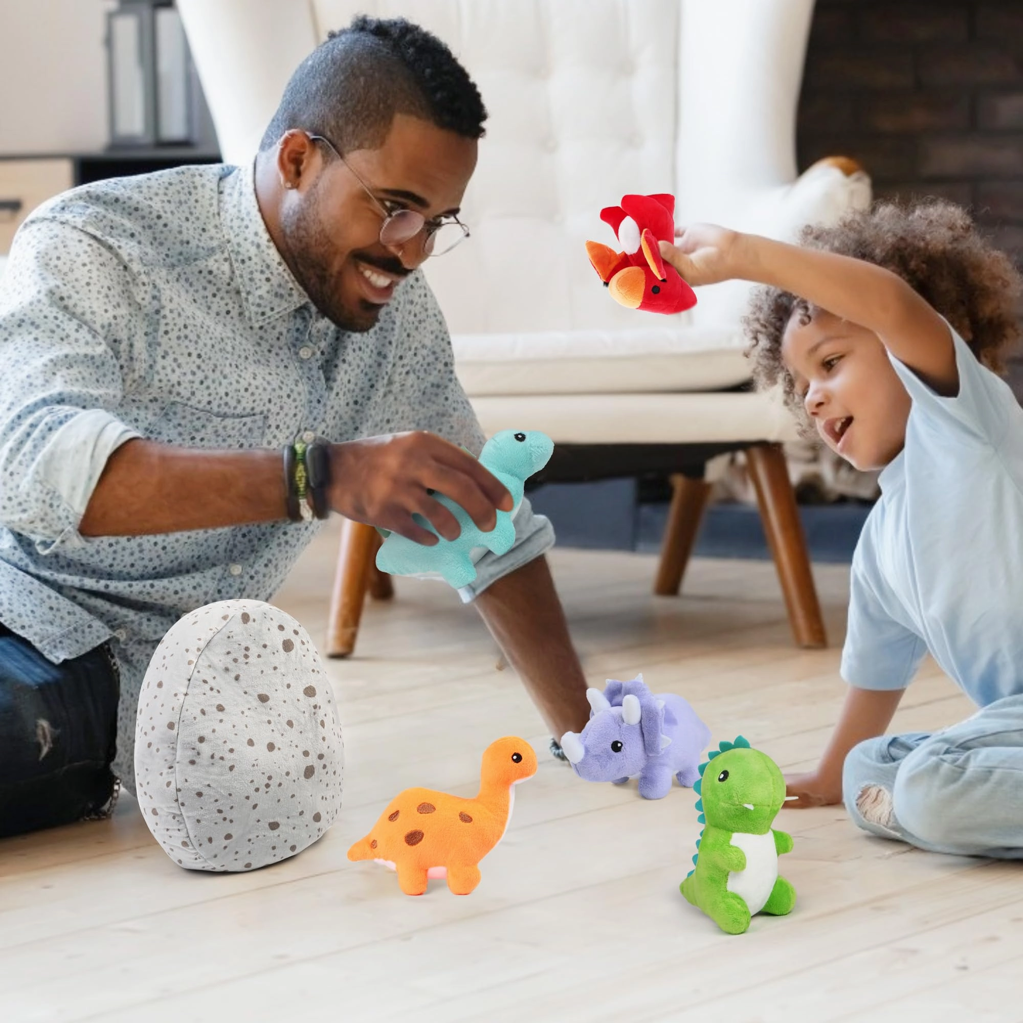 Dinosaur Stuffed Animals, 5 Small Dinosaur Plush Dolls and Egg Bag Toys Set