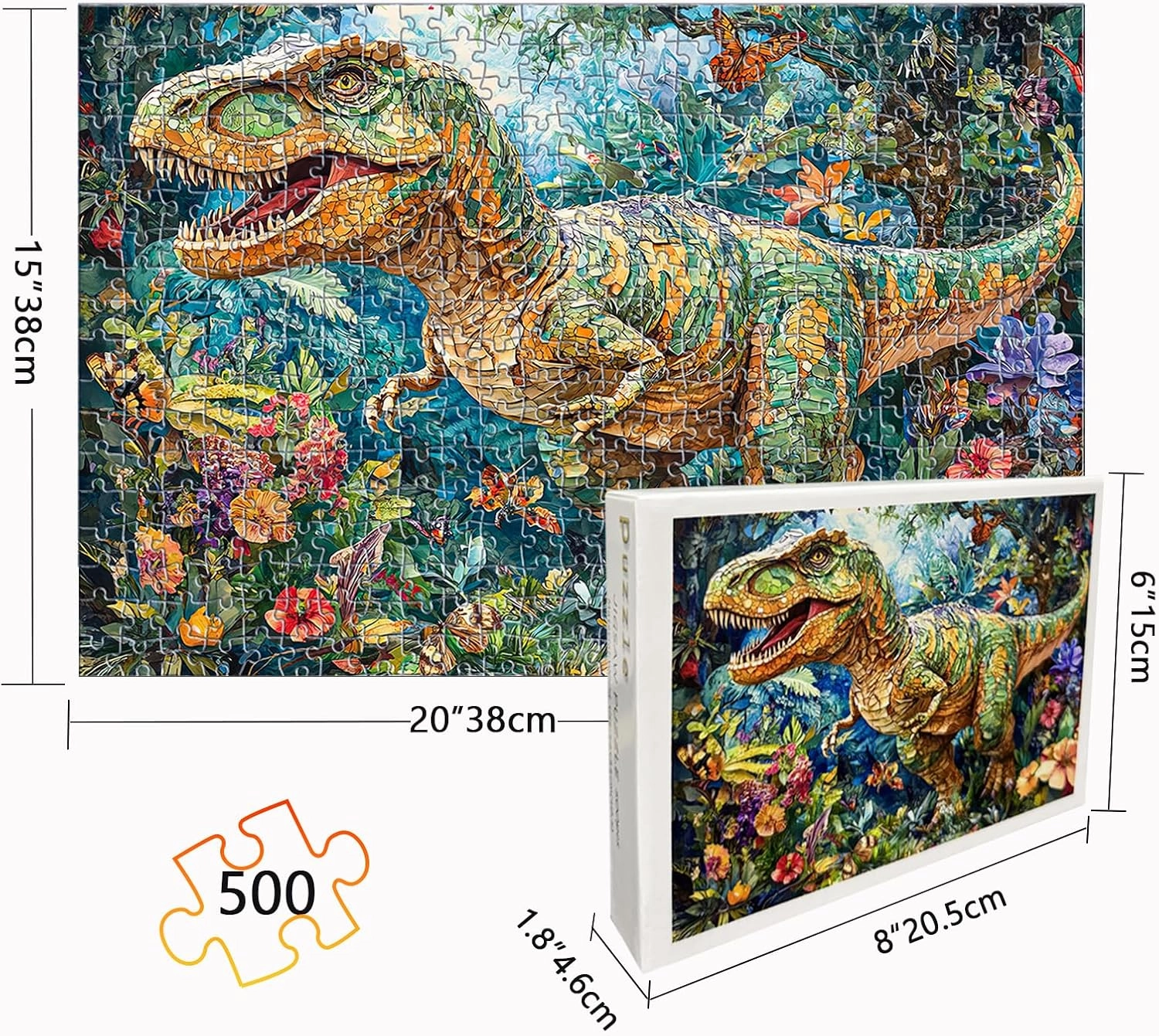 Dinosaur World Puzzles 500 Pieces,Dinosaur Puzzle for Kids Ages 6-8 8-10 10-12 Learning Educational Toys Gift for Boys and Girls Toddler Family Decoration