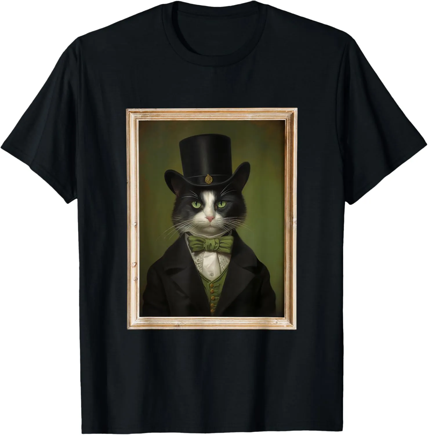 Distinguished Black & White Tuxedo Cat Framed Portrait T-Shirt