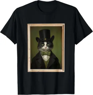 Distinguished Black & White Tuxedo Cat Framed Portrait T-Shirt