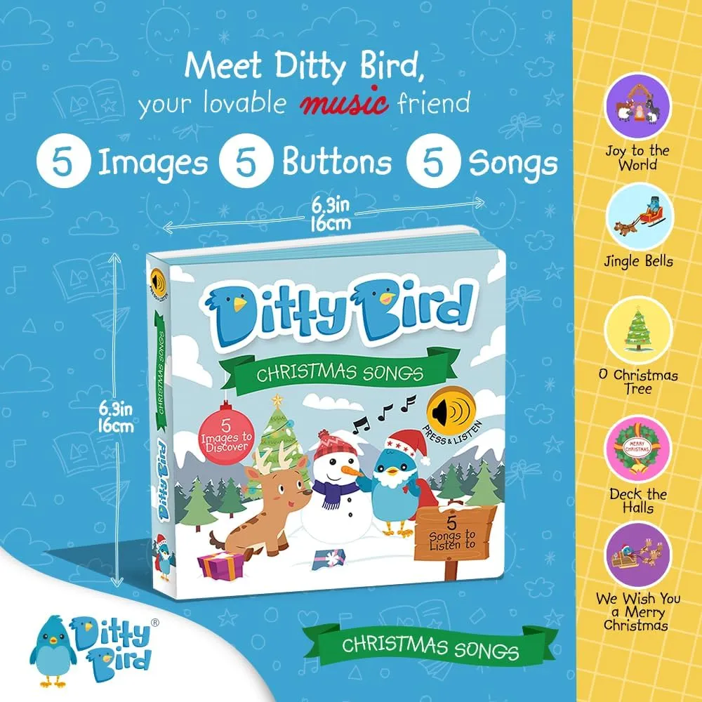 Ditty Bird Christmas Musical Book for Toddlers – Interactive Sound Book with Jingle Bells & Holiday Songs for Babies 1-3 | Sturdy Baby Book & Xmas Music Toy