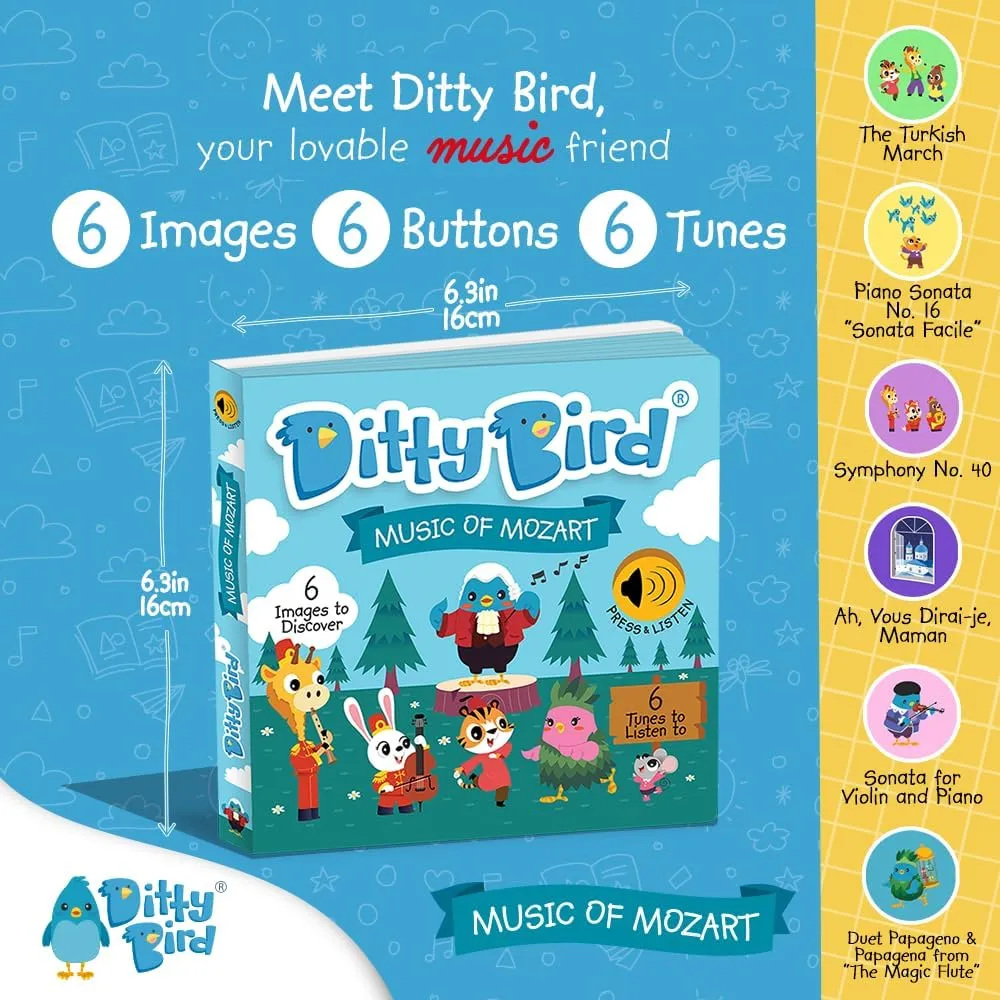 DITTY BIRD Musical Books for Toddlers | Fun Classical Music & Nursery Rhyme Book | Mozart Musical Book | Children's Interactive Toddler Books for 1 Year Old to 3 Year Olds | Sturdy Baby Sound Books