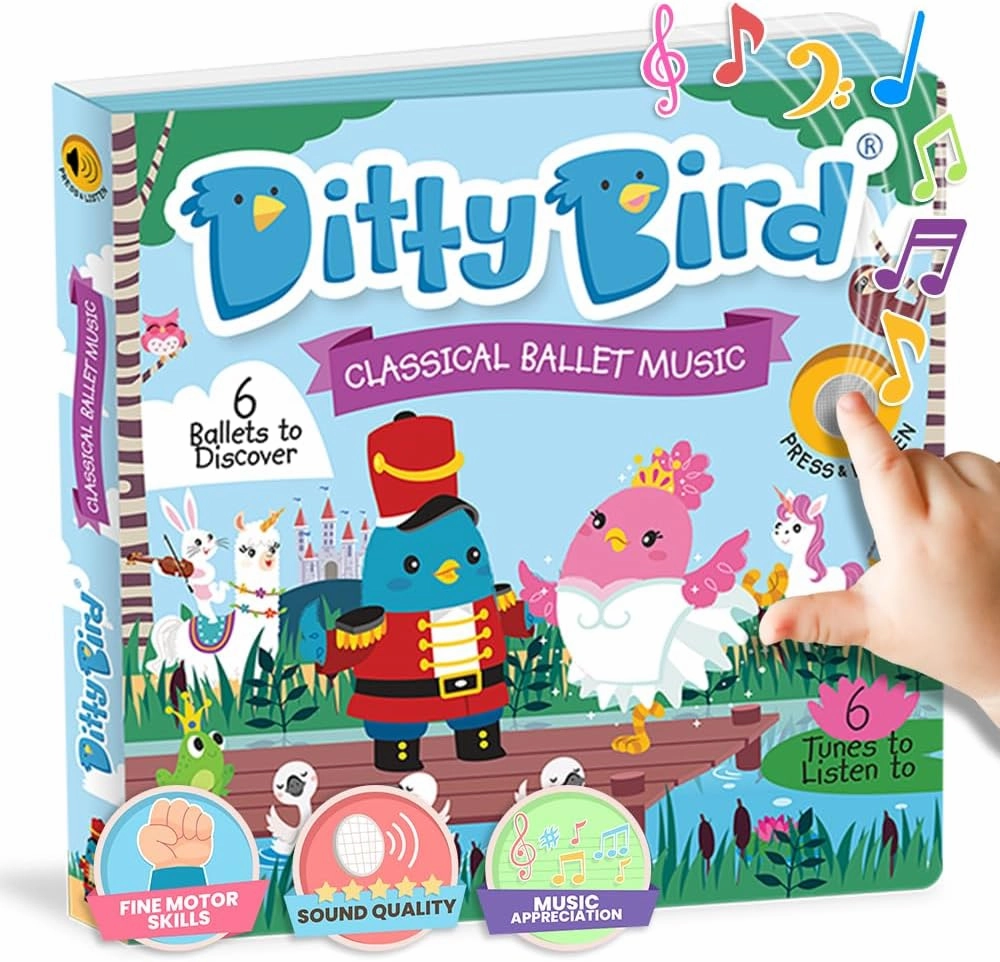 Ditty Bird Musical Books for Toddlers | Fun Classical Music & Nursery Rhyme Book | Ballet Musical Book | Children's Interactive Toddler Books for 1 Year Old to 3 Year Olds | Sturdy Baby Sound Books